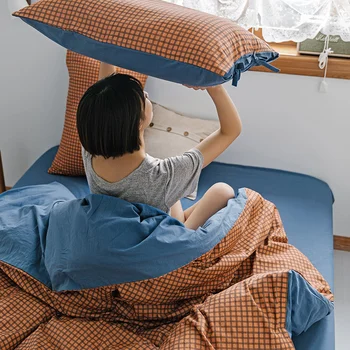 

Geometric lattice Nordic bedding set duvet cover bed sheets and pillowcases bed linen 100% washed cotton bed sets king size