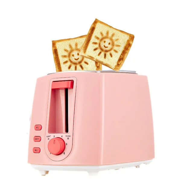 Электрический тостер из нержавеющей стали, Бытовая Автоматическая хлебопечка, машина для завтрака, тост, сэндвич, гриль, духовка, 2 ломтика - Цвет: light pink