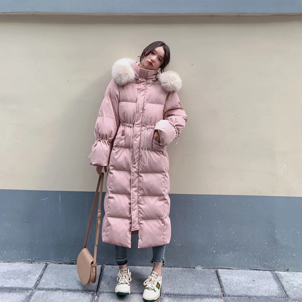 

Photo Shoot Korean-style Fashionable Long Cotton Overcoat 2019 Winter New Style Retro CHIC-Style Waist Hugging Large Fur Collar