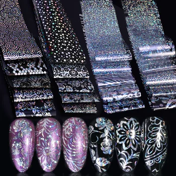 

10Pcs 20X4cm Flower Star Starry Transparent Nail Art Decoration Foil Sticker Transfer Film Manicure Designs For Nail At Home DIY