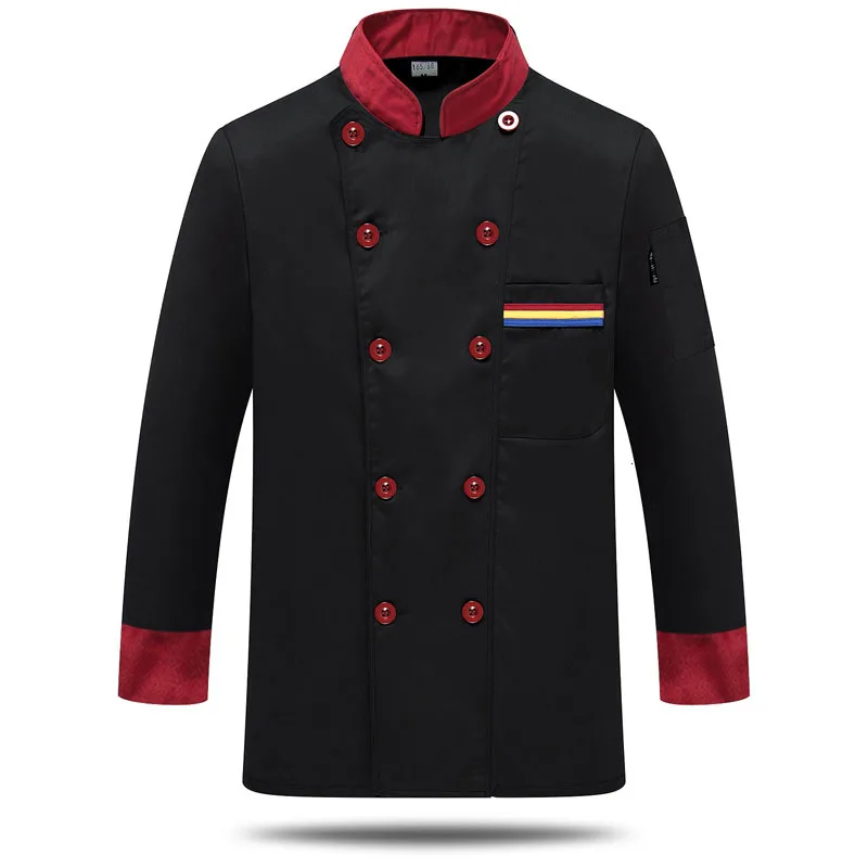 Black full sleeve Мужская униформа шеф-повара, печать логотипов, высокое качество,, хлебобулочные изделия, обслуживание, топы, одежда - Цвет: Black full sleeve