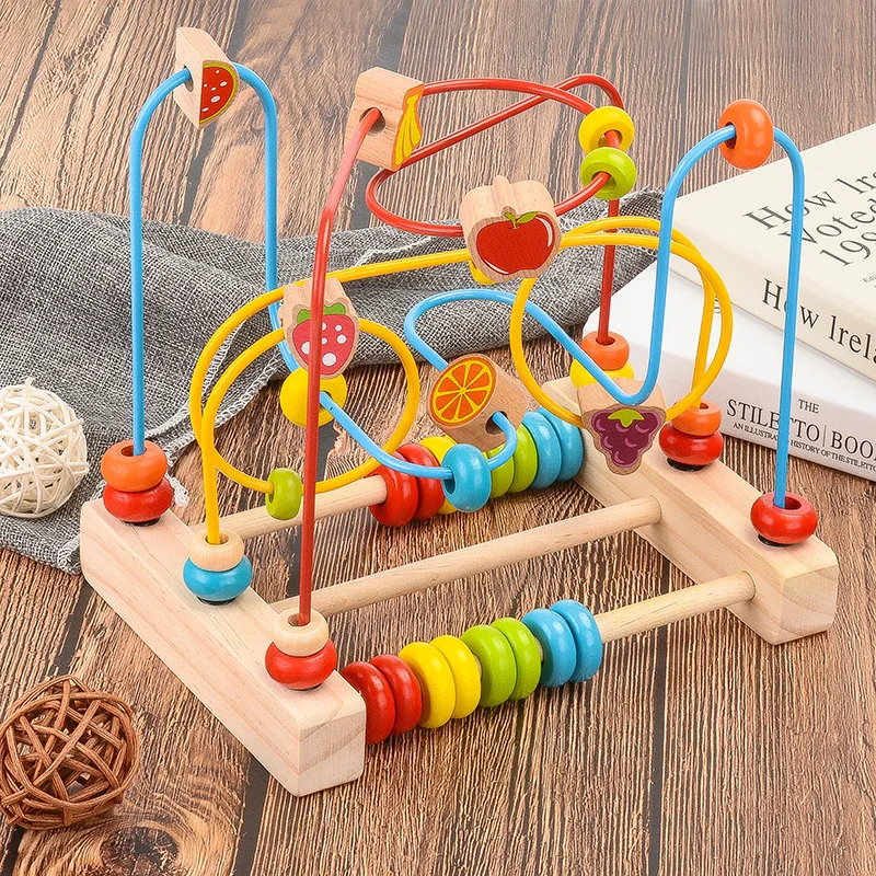 

Wooden Three-Line Children Baby Educational Animal Large Beaded Bracelet Traffic Bead-stringing Toy Building Blocks of Toy