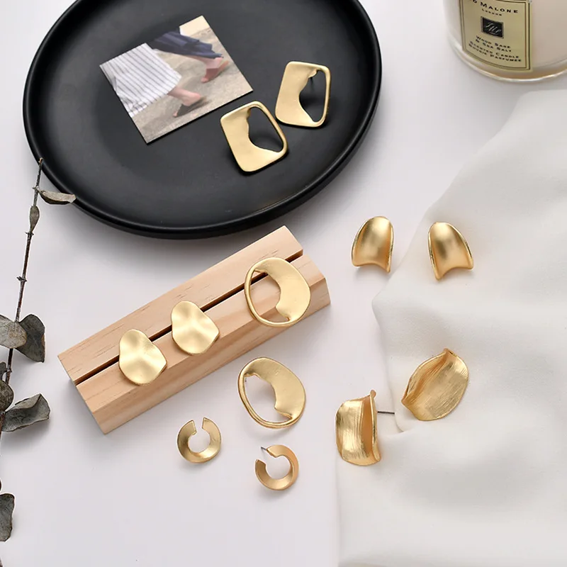 Korean Style Irregular Earrings for Women Aesthetic Dumb Gold Round Square Earings Fashion Jewelry Accessorie Kolczyki | Украшения и