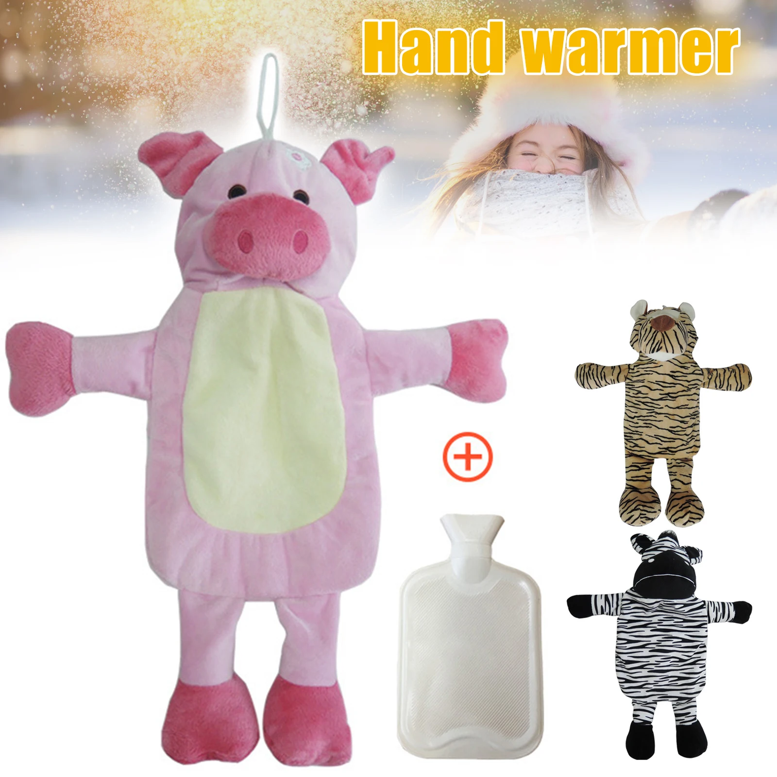 1L Winter Cute Elephant Hot Water Bottle Plush Soft Animal Shape with Fluffy Cover Hand Foot Warming Heating Pad Children Gifts