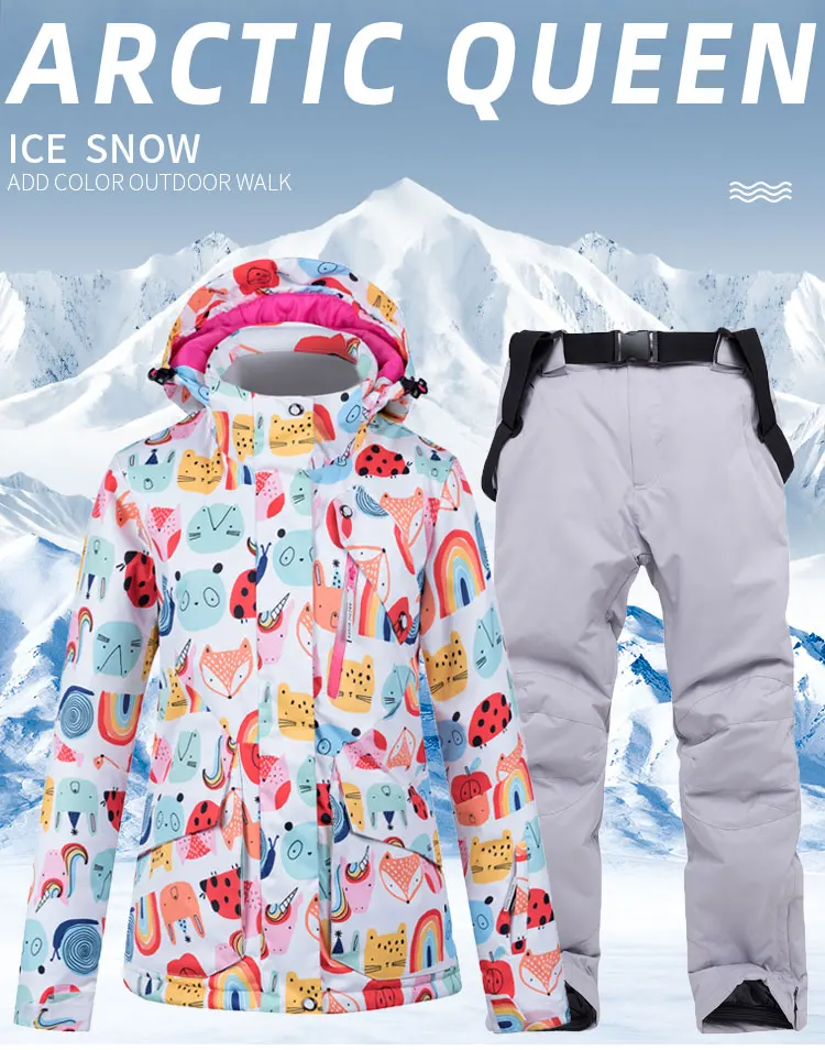Зимний лыжный костюм для женщин, 10K лыжная куртка+ брюки, теплый водонепроницаемый ветрозащитный лыжный костюм s для сноубординга, женский лыжный костюм s