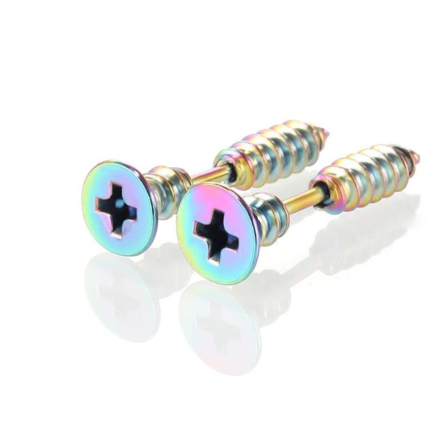 Screw Punk Earrings Men Stainless Steel Unisex Punk Stud Earring Rock Gothic Fake Ear Plug Cheater Piercing Helix Jewelry