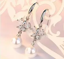 

C741 925 silver Stud Earrings For Wedding Elegant Silver Color Cubic Zirconia Stone Earring