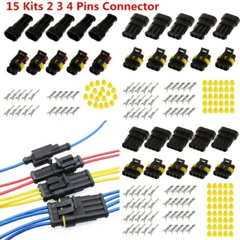 

Sealed Waterproof Electrical Wire Connector 15 Sets 2 3 4 Way Pin Plug Socket For Car Motorbike Truck Caravan Boat
