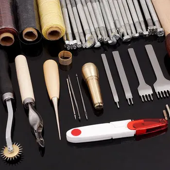 

24/25/28/59PCS Leather Craft Tools Kit Hand DIY Sewing Stitching Punch Carving Work Saddle Leathercraft for Leather Working