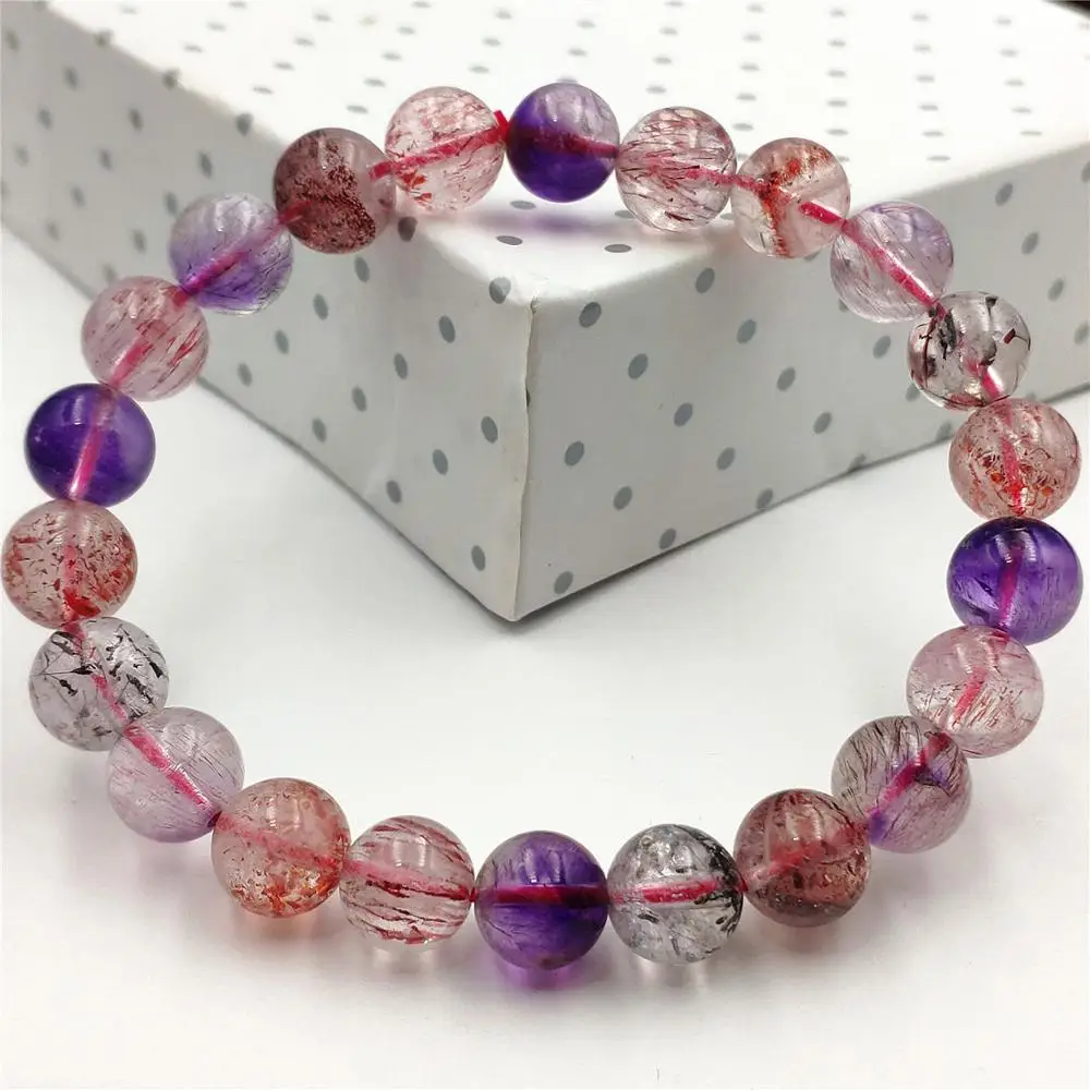 

Top Natural Super Seven Lepidocrocite Quartz Colorful Rutilated Crystal Bracelet Melody Stone Round Beads Jewelry AAAAA