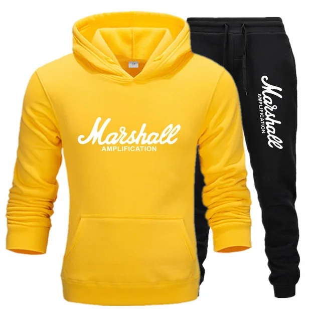 Новая стильная мужская одежда marshall, корсет, мужские Модные худи+ брюки, зима-осень, хип-хоп, Брендовые мужские - Цвет: yellow-black