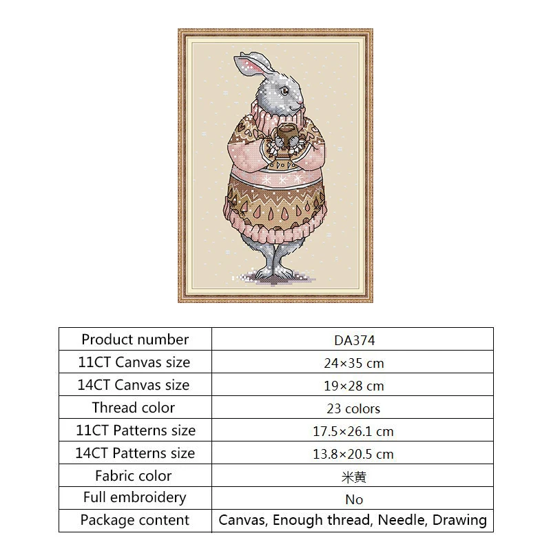 DMC Cross-stitch Set Rabbit Patterns 14CT 11CT Counted Cross Stitch Needlework Printed Water-soluble Canvas for Embroidery Kit (6)