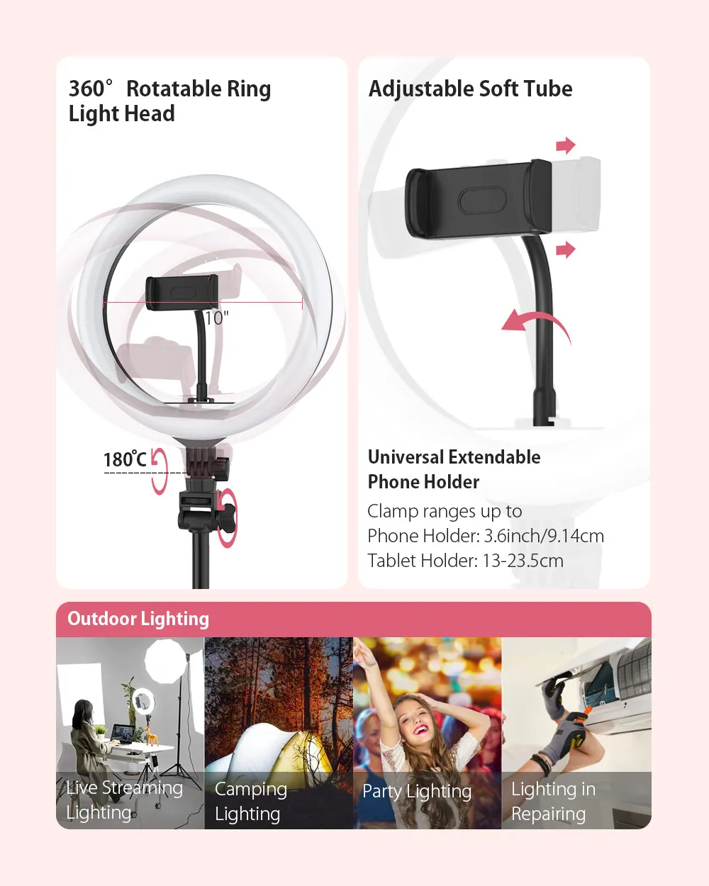 BlitzWolf BW-STB2 Flash LED Phone Tripod Holder Selfie Stick with Wireless Remote Control description image 6