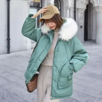 

Korean Style Student Winter Parka Short Casual Loose Winter Jacket Cotton Padded Outerwear Fur Collar Hooded Coat