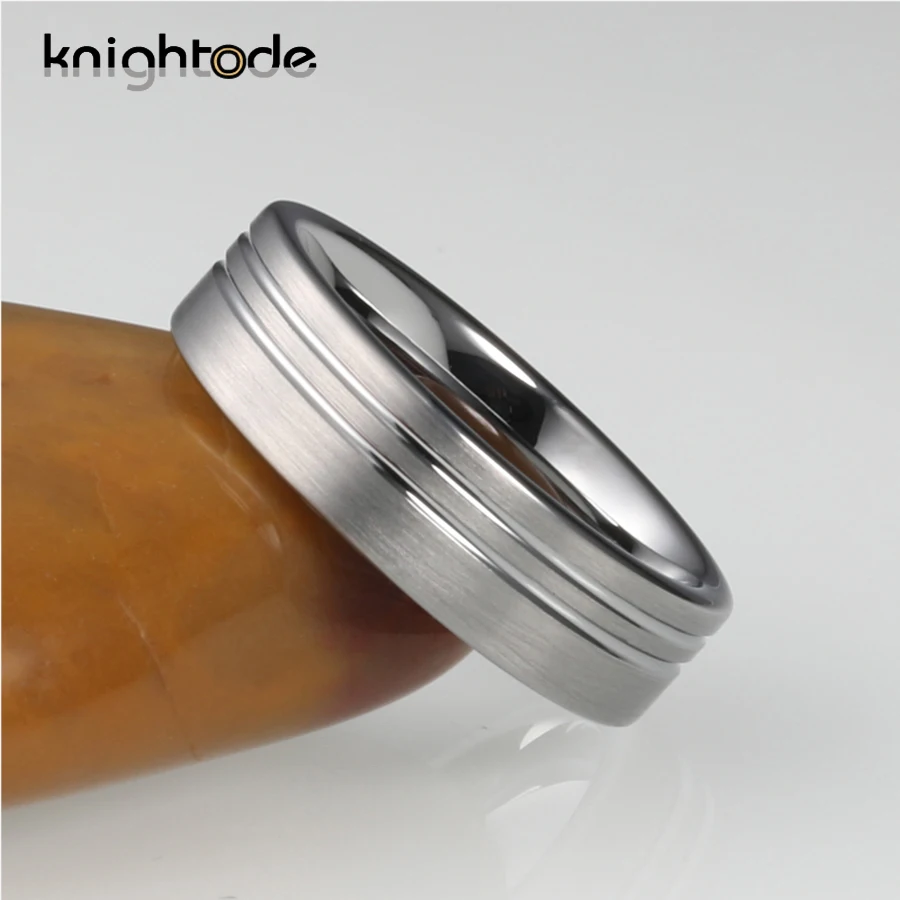 6mm 8mm Tungsten Carbide Wedding Band 2 Groove Engagement Ring for Men Flat Brushed Comfort Fit