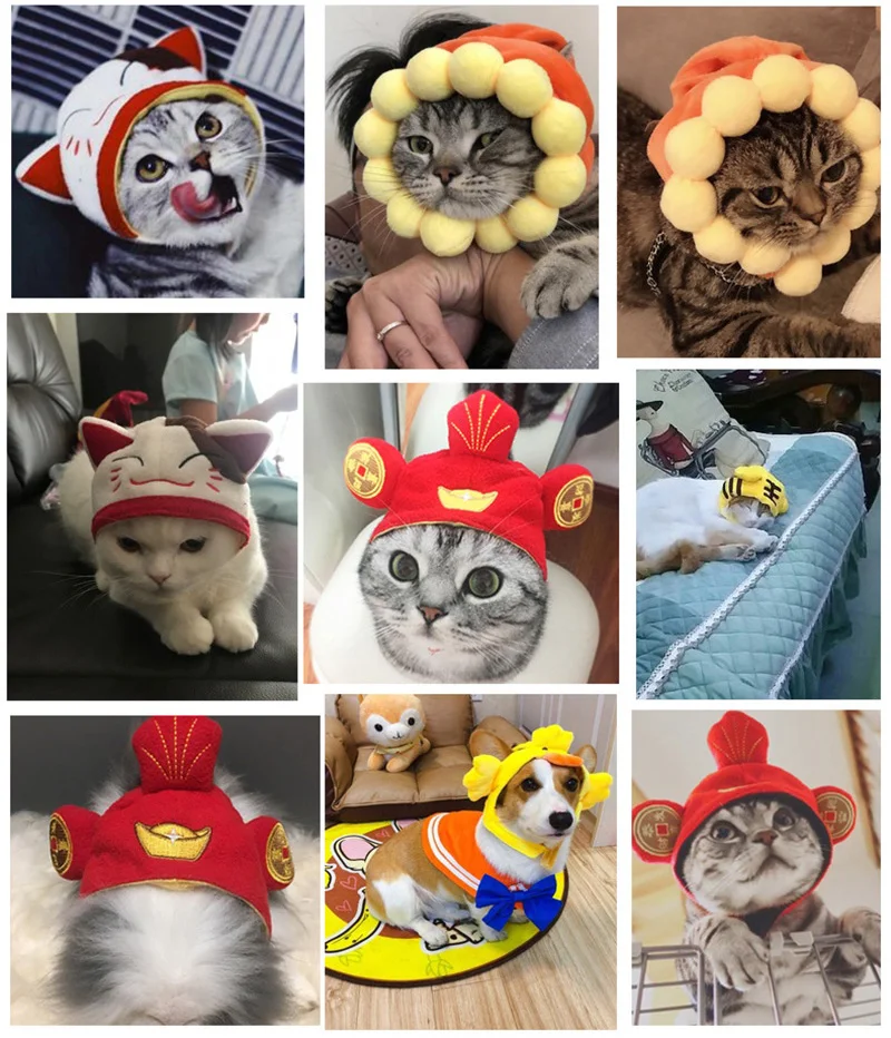 Собака Шляпа кошка головные уборы для домашних животных головные уборы для Рождества и Хэллоуина и рисунком в виде милых собачек кошки Косплэй костюм Год Вечерние собака Костюмы