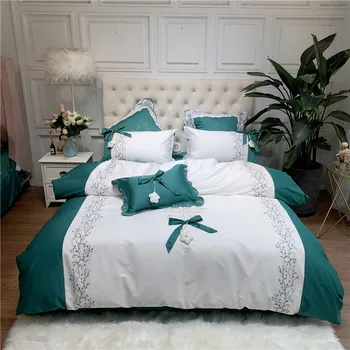 

2020 Classic embroidery Egyptian cotton bed linen Soft Satin bedding Bow duvet cover pillowcases bedspreads 4/7pcs sets