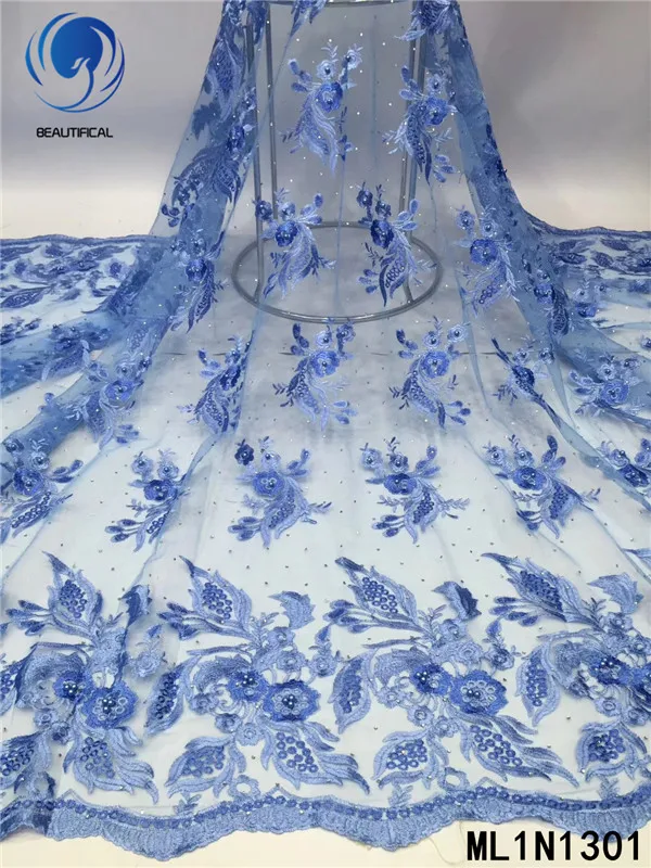

BEAUTIFICAL Beads Embroidery Dress Lace Material African Polyester Tissu French Net Lace Cheaper Tulle Fabric Laces ML1N1301