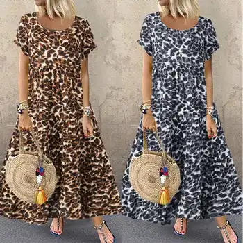 

Women's Leopard Print Maxi Dress ZANZEA 2020 Sexy Summer Sundress Stylish Long Vesitdos Female Short Sleeve Robe Plus Size 5XL 7