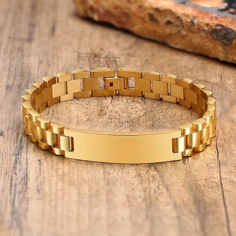 2 Toned Stainless Steel Name Bracelet Personalized Mens ID Bracelets Free Engraving Laser Name Date Customize Christmas Gift