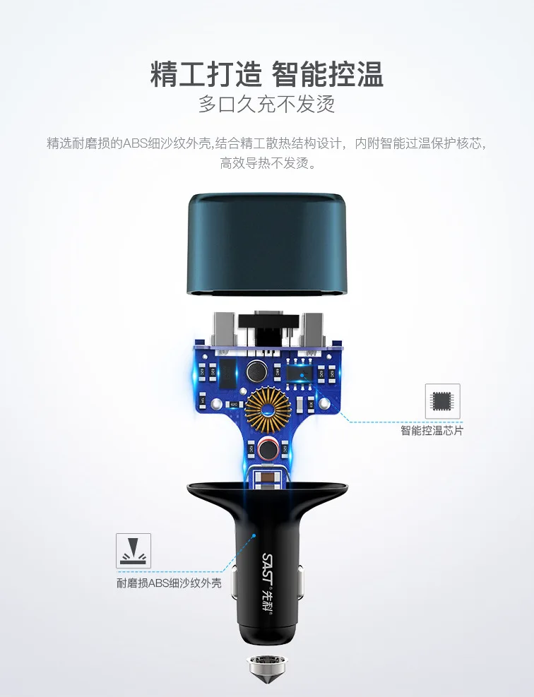 Автомобильные принадлежности SAST быстрое зарядное устройство Qc3. 0 зарядное устройство для быстрой зарядки с цифровым контролем напряжения Ay-m86