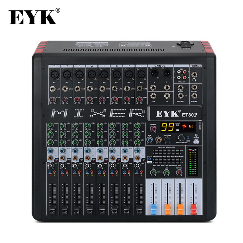 US $202.09 EYK ET80P 8Channels Mixing Console With 2 X 150 Watts 4 Ohms Power Amplifier 7 BAND EQ 99DSP Sound Audio Mixing For DJ Stage
