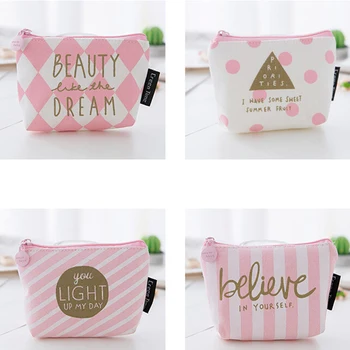

1pcs Fresh Pink Strip Canvas Coin Purses Zipper Zero Wallet Child Girl Boy Women Purse Lady Coin Bag Key Packet