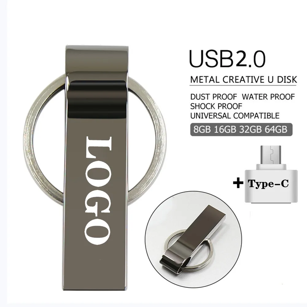 USB Stick Metal USB Flash Drive Type-C Pen Drive 4GB 8G 16GB 32GB 64GB Pendriver Real Capacity Usb Stick Print LOGO