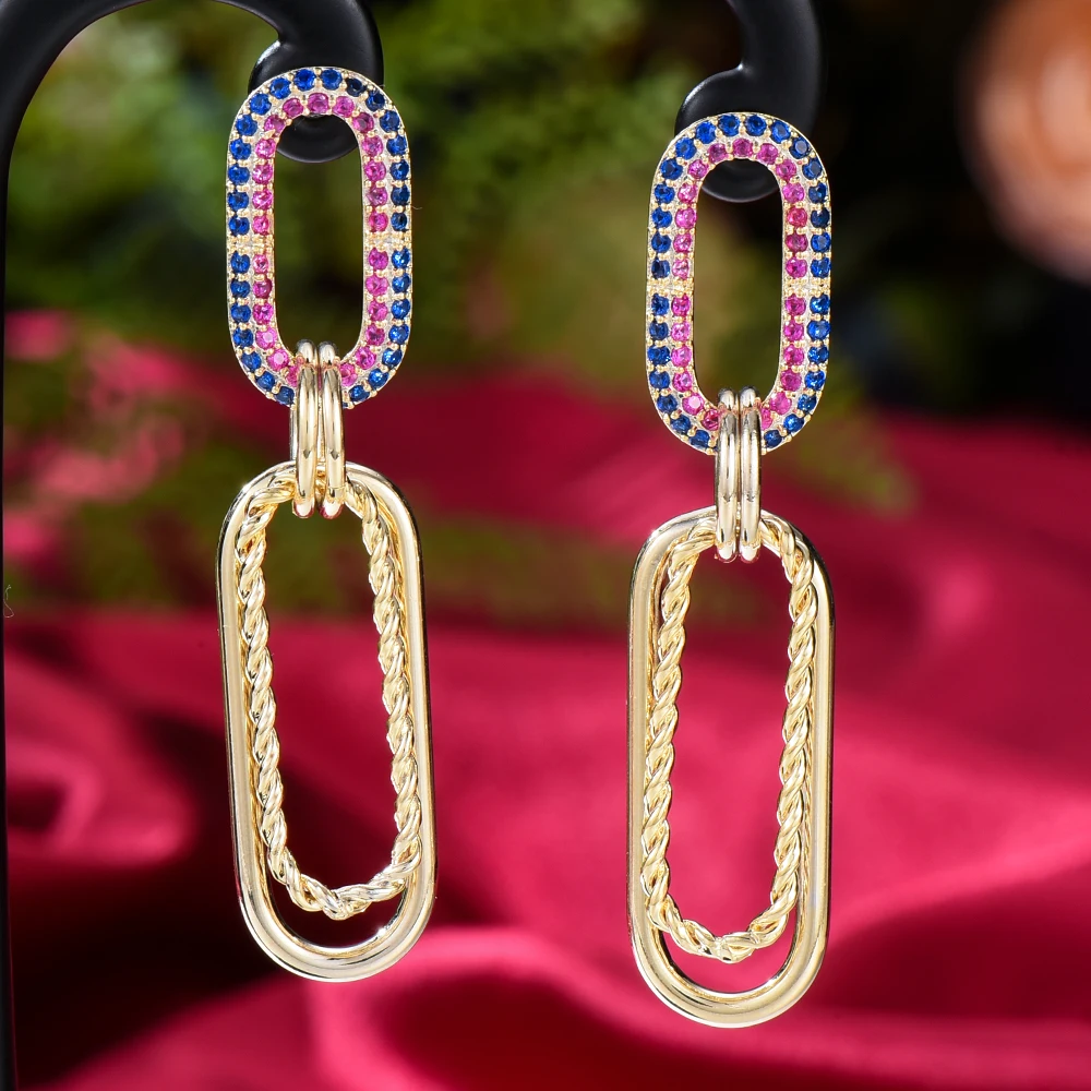 

Trendy Japanese Korean style Vintage golden Dangle Earrings For Women Wedding Engagement Party Cubic Zircon Bridal wholesale