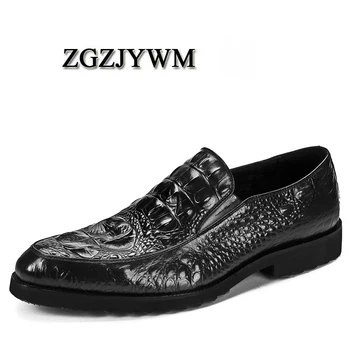 

ZGZJYWM High Quality Genuine Leather Pointed Toe Red/Black Elastic Band Wedding Men Crocodile Buckle Oxford Dress Oxfords Shoes