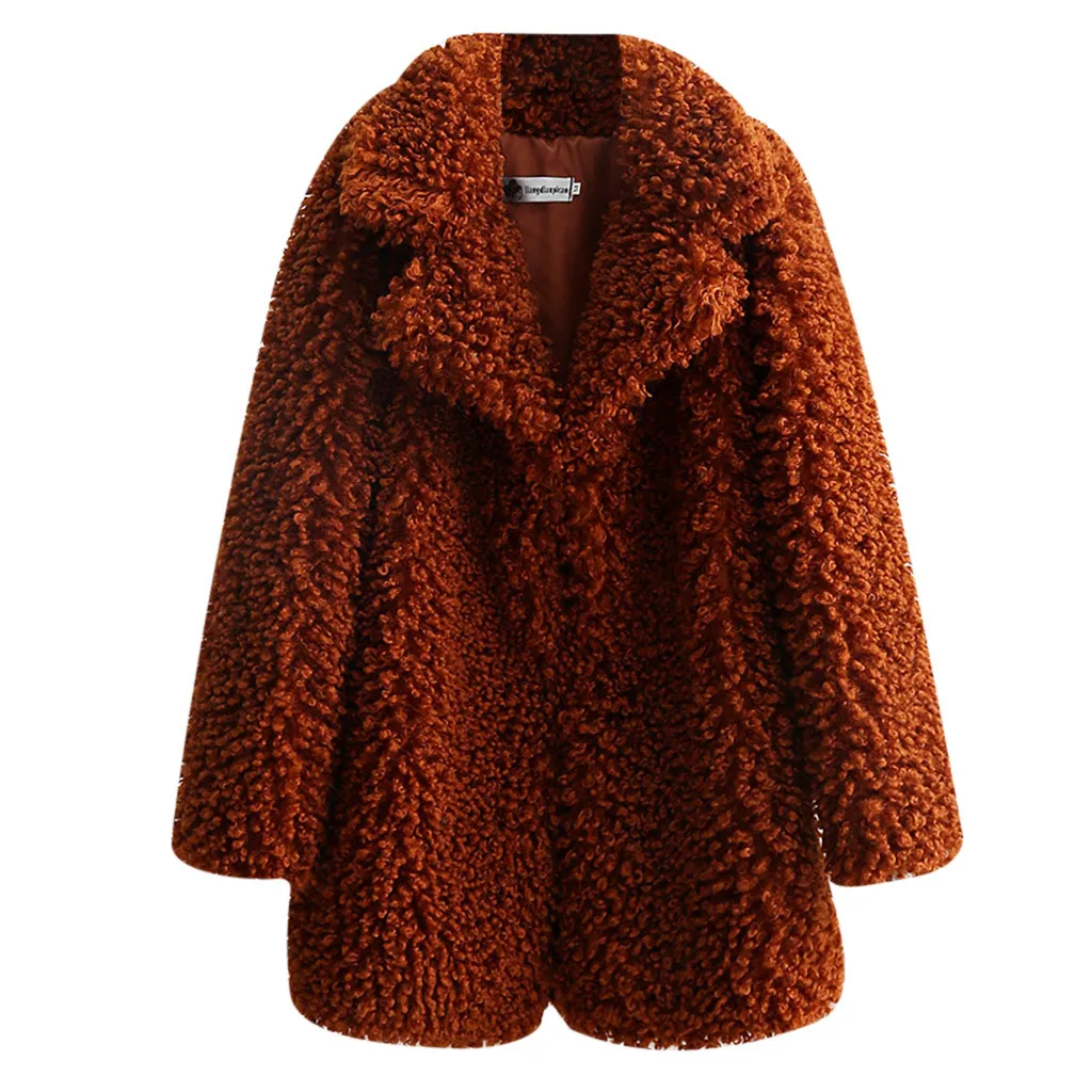 Женская куртка из искусственного меха, свободная, с длинным рукавом, с отложным воротником, теплое, плюшевое пальто, куртки из искусственного меха, повседневная верхняя одежда, плюшевое пальто, пальто, зимнее