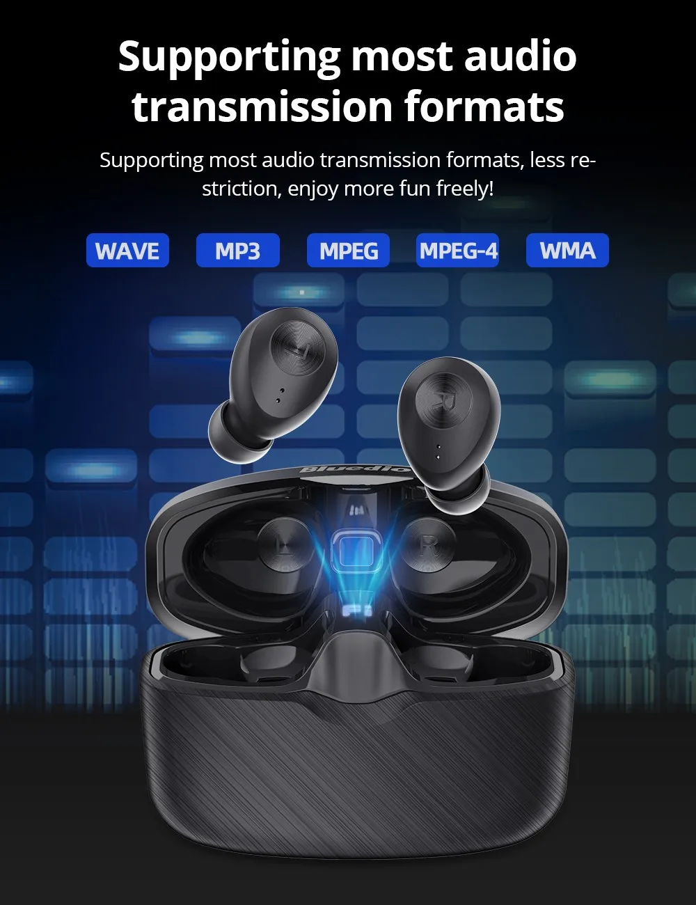 Bluedio Fi Wireless Bluetooth Headset TWS Waterproof Ear Sports Headphones With Ear Wireless Headset Charging Case - Black