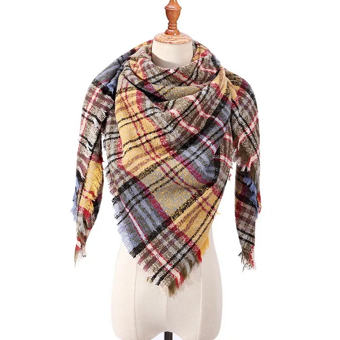Кашемировый женский шарф на осень и зиму, теплые клетчатые шарфы, треугольные пашмины шали, повседневные банданы, женские аксессуары - Цвет: 39