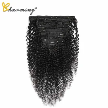 

CHARMING Hair Brazilian Kinky Curly Weave Remy Hair Clip In Human Hair Extensions Natural Color Full Head 8Pcs/Set 120G