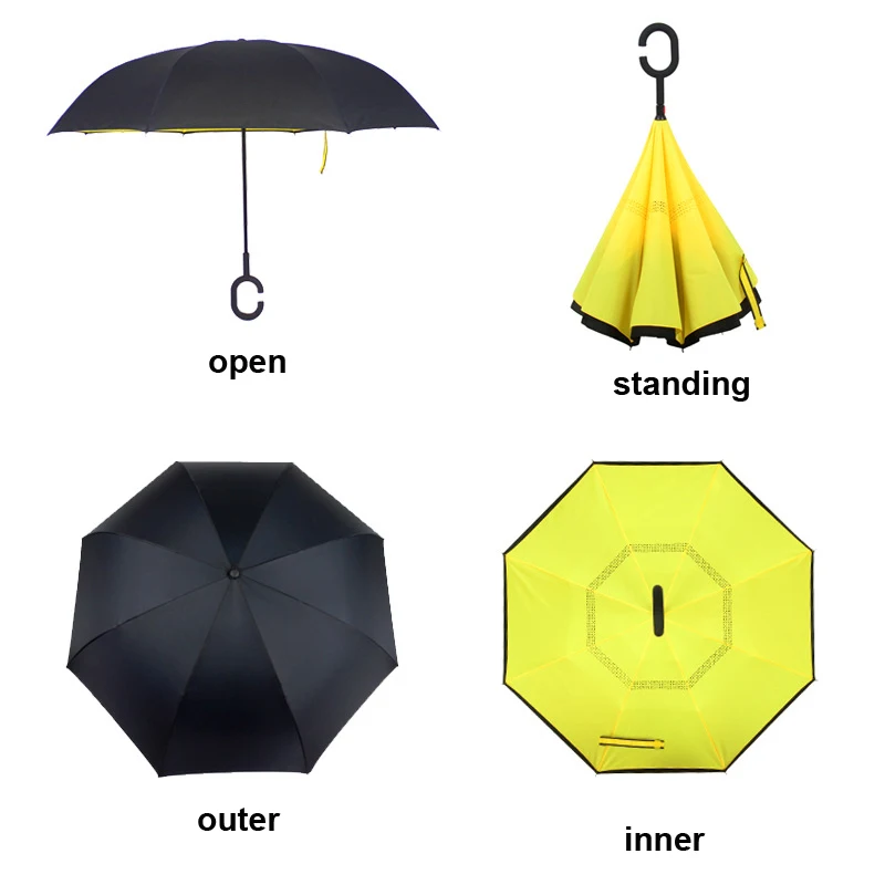 

Reverse Umbrellas Folding Double Layer Inverted C Hand Holder Stand Rain Windproof Rolling Over Umbrella For Women