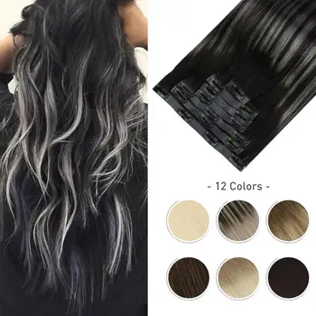 

[Hot Sale] PU Seamless Clip in Extensions Human Hair Machine Made Remy Brazilian Invisible Hairpiece for Women Silky Straight