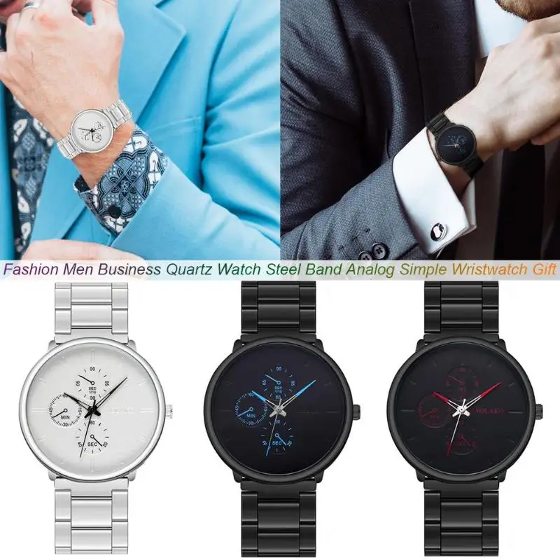 

Fashion Men Business Quartz Watch Steel Band Analog Simple Wristwatch Gift