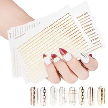 

1 Sheet Golden Silver Rose Gold Metal Chains Nail Stickers 3d Golden Metallic Adhesive Sticker DIY Manicure Nail Art Decorations