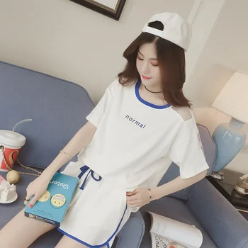 

Summer New Women Sets Korean Fashion Girls Shorts Sportswear Two-piece Suit Tracksuit Women 2 Piece Set Cotton Letter Drawstring