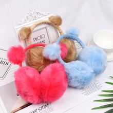 Новые милые женские зимние теплые наушники с искусственным кроличьим мехом, плюшевые Мультяшные утепленные хлопковые наушники для девочек и мальчиков, защита для ушей