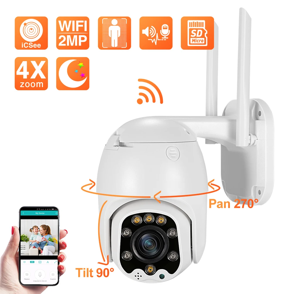 US $46.99 Techage HD 1080P PTZ IP Camera 4X Digital Zoom Wireless WiFi Security Camera AI Human Detection Two Way Audio CCTV Surveillance