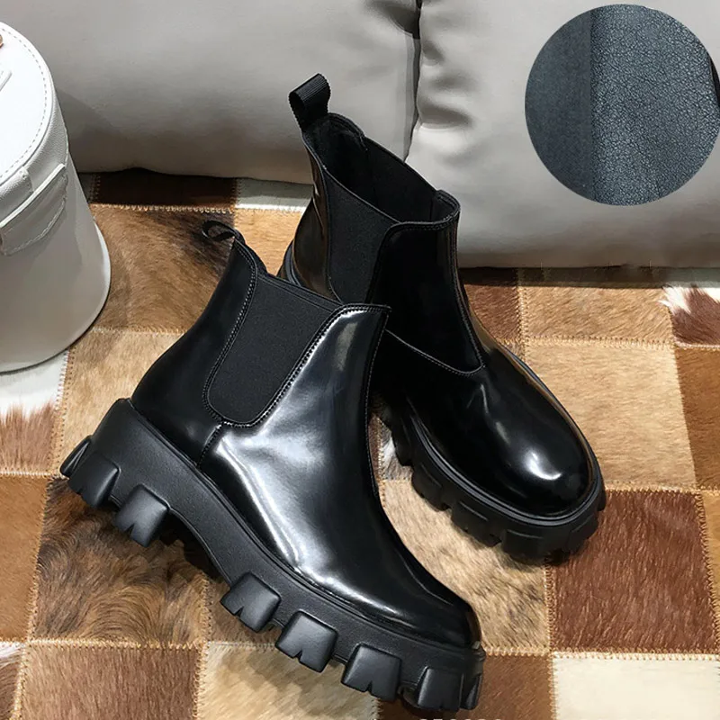 Patent Leather Chunky Heel Boots  Chunky Heel Chelsea Boots Womens - Women  Leather - Aliexpress