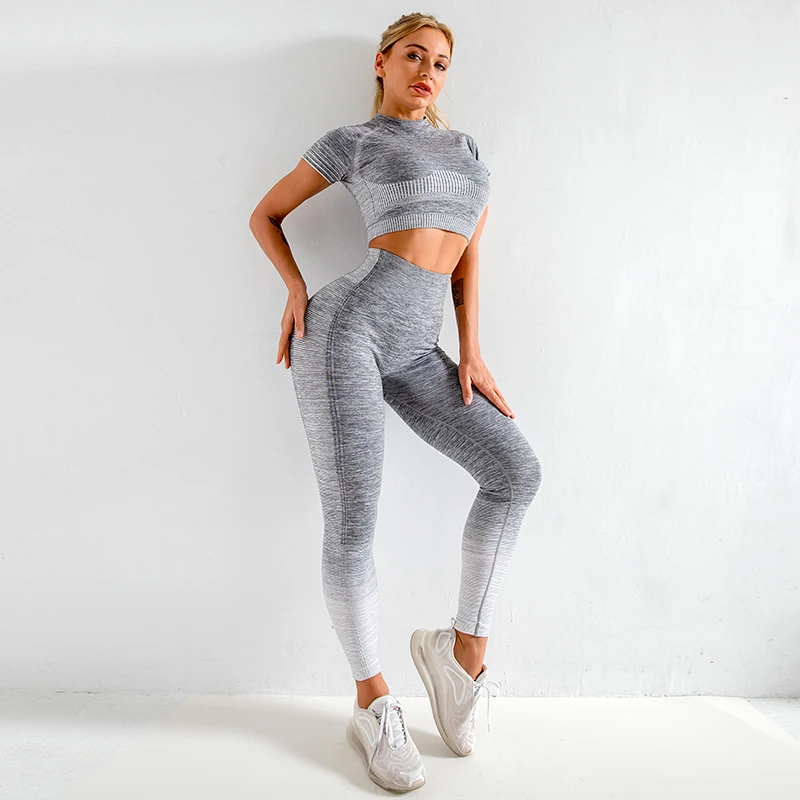 Long Sleeve Top & High Waist Leggings Sports Suit for Women Womens Clothing Suits