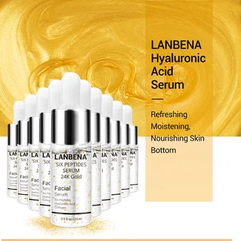 

LANBENA 24K Gold Six Peptides Serum Moisturizing Anti-Aging Wrinkle Whitening Acne Treatment Firming Face Cream Skin Care 10PCS