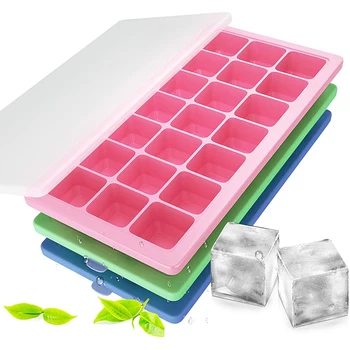 

3 Pack Silicone Ice Trays with Lid, Easy Release Ice Square Maker, Silicone Ice Square Trays for Cocktail Whiskey