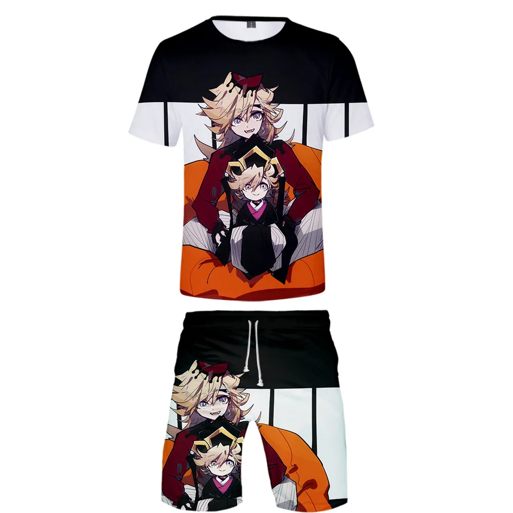 Demon Slayer Kimetsu no Yaiba Cool Harajuku Fashion New Arrival 3D Streetwear two piece set O-neck tshirt and shorts Men's Set Demon Slayer Kimetsu no Yaiba Cool Harajuku Fashion New Arrival 3D Streetwear two piece set O-neck tshirt and shorts Men's Set