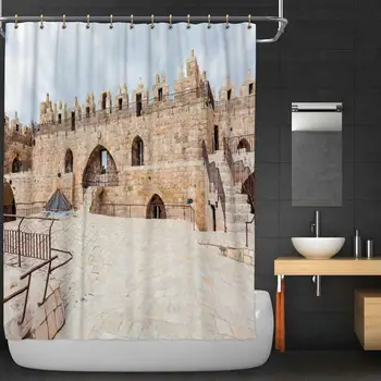 

Walls of Ancient City Bathroom Decor Set,Jerusalem with Hooks,36''W x 72''H