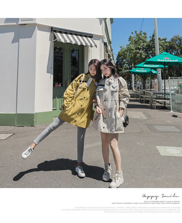 Autumn New Style Korean-style Harajuku Wind BF Loose-Fit Students Trench Coat Oversize Versatile Workwear Short Jacket Wome