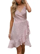  Summer Irregular Floral Wrap Suspender Dress 