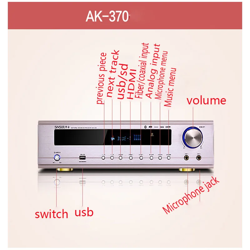  KYYSLB High Power Subwoofer KTV Professional Home Theater Amplifier 850W 220V AK-370/360 5.1 HDMI 4